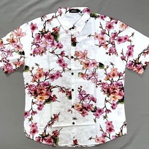 NWT Men's Jogal Short Sleeve Shirt White Floral Print Size XL